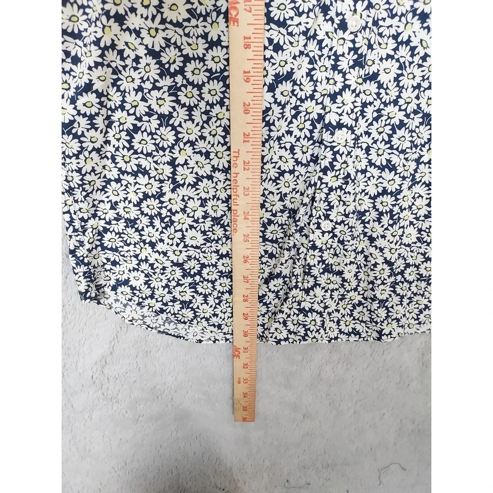 J Crew Shirt Mens Large Slim Flex Washed Daisy Floral Short Sleeve Blue Oxford L